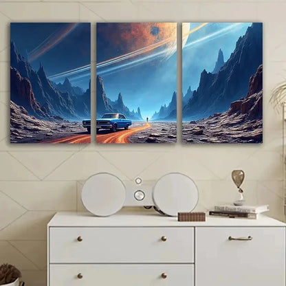 3pcs Desert Road Trip Vintage Car Wall Art Set Canvas Framed 50x70cm - High Quality Print 100% Australian Made Wall Canvas Ready to Hang - Bella Home Decor