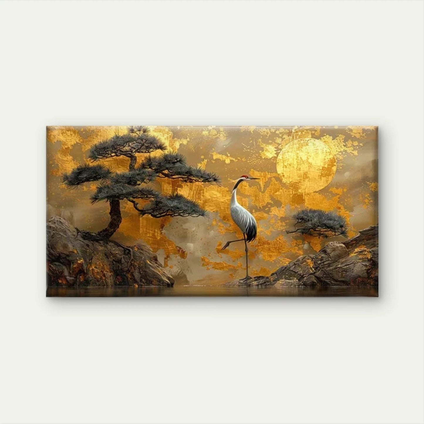 The Crane and the Golden Sun Wall Art Canvas Office Home Room Framed 120x60cm