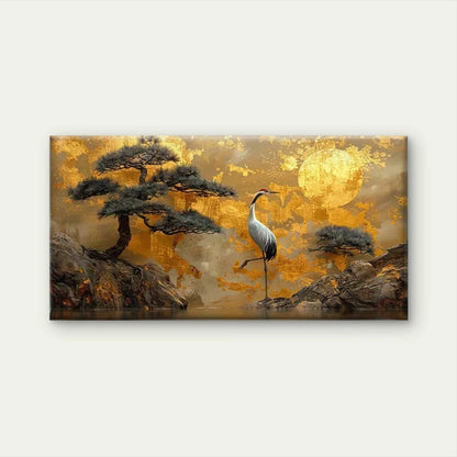 The Crane and the Golden Sun Wall Art Canvas Office Home Room Framed 120x60cm