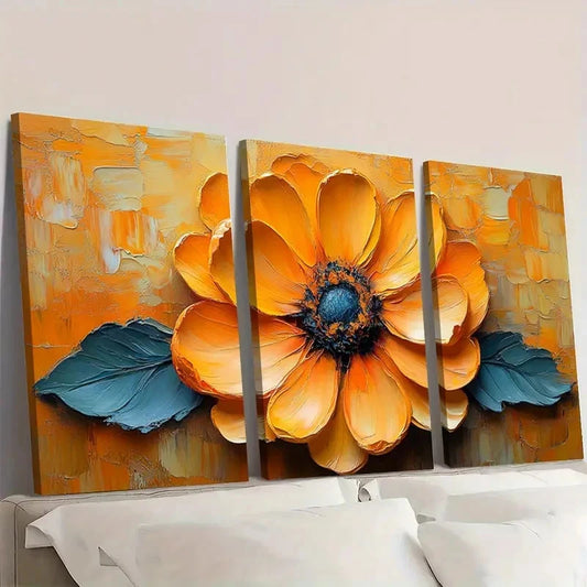 3pcs Flower Painting Abstract Flower AE Framed Wall Art Set Canvas Framed 50x70cm - High Quality Print 100% Australian Made Wall Canvas Ready to Hang