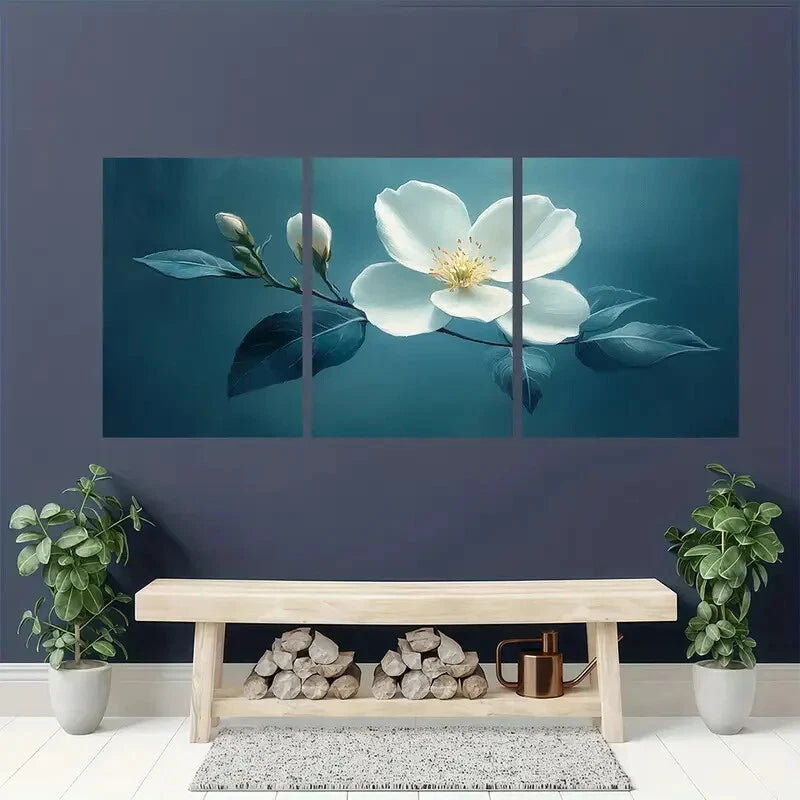 3pcs Elegant White Jasmine Flower Metal Print Ready to Hang Art