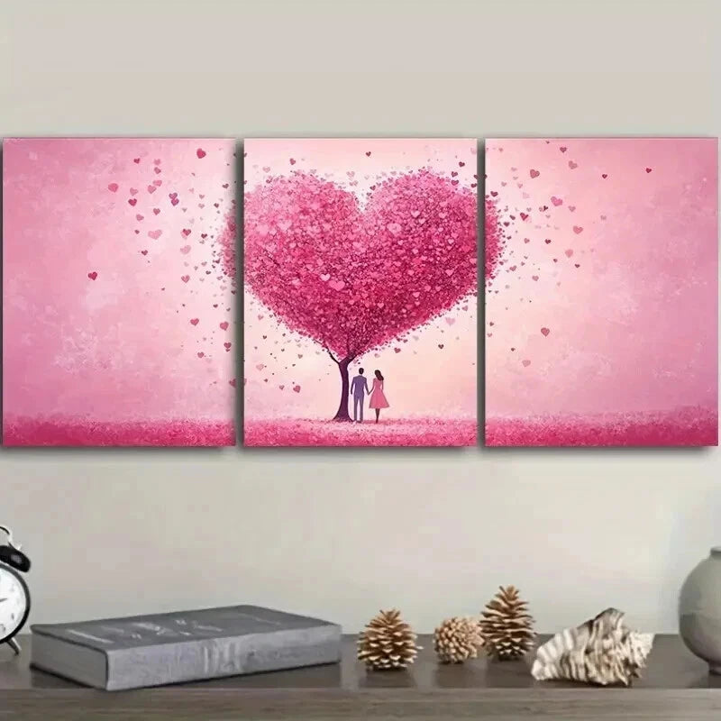 3pcs Featuring Lovers Beneath a Love Tree Wall Art Set Canvas Framed 50x70cm - High Quality Print 100% Australian Made Wall Canvas Ready to Hang