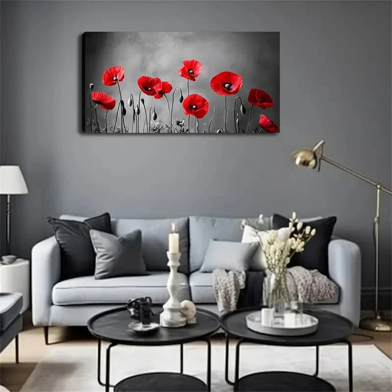 Grey Scenery Bright Flowers Wall Art canvas office home room framed 120x60cm - Bella Home Decor