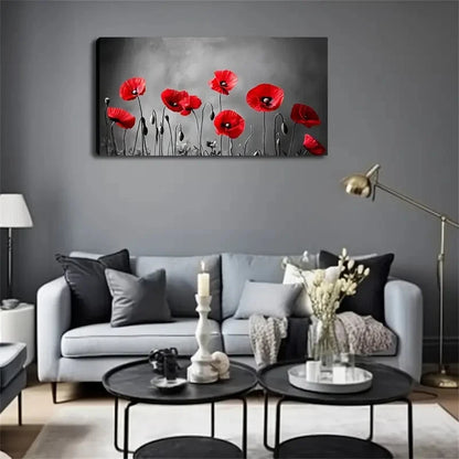 Grey Scenery Bright Flowers Wall Art canvas office home room framed 120x60cm - Bella Home Decor