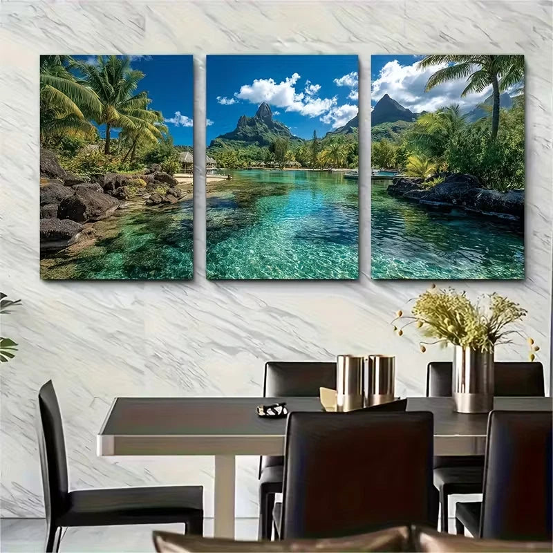 3pcs French Polynesia Landscapes Metal Print Ready to Hang Art - Bella Home Decor