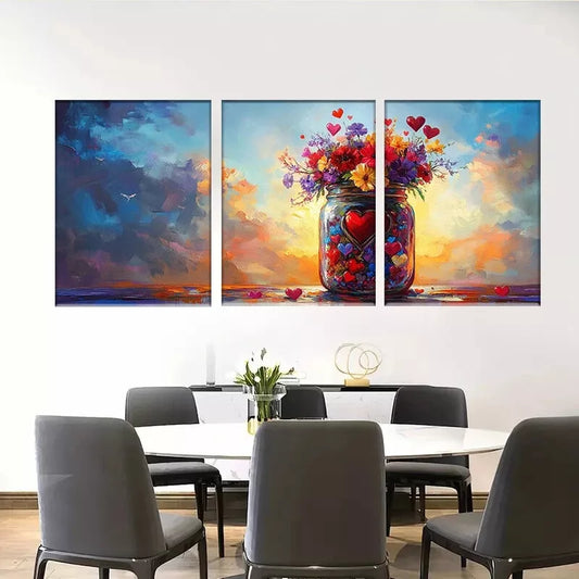 3pcs Vibrant Floral Jar Colorful Sunset Bouquet Wall Art Set Canvas Framed 40x60cm - High Quality Print 100% Australian Made Wall Canvas Ready to Hang