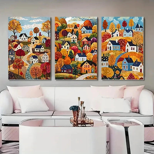 3pcs Vibrant Fall Foliage, Whimsical Wall Art Canvas Framed 60x90cm - High Quality Print 100% Australian Made Wall Canvas Ready to Hang
