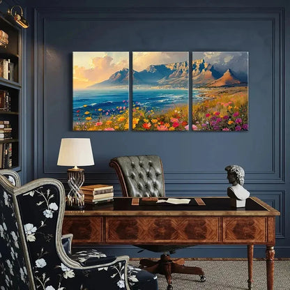 3pcs Mountain Landscape Vibrant Flowers Coastal Metal Print Ready to Hang Art - Bella Home Decor