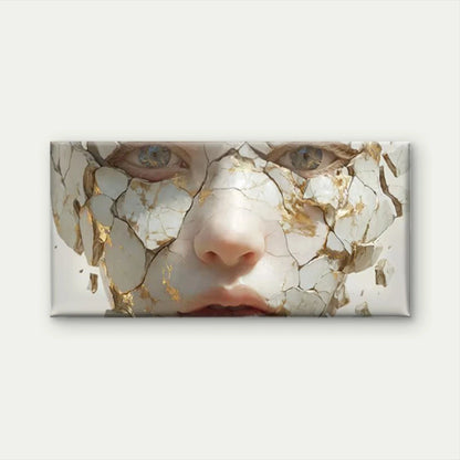 Abstract Golden & Cracked Face Wall Art Canvas Office Home Room Framed 120x60cm