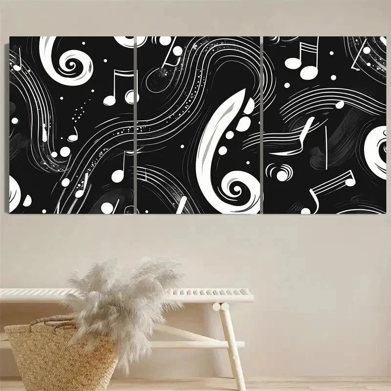 3pcs Black & White Musical Melody Wall Art Set Canvas Framed 40x60cm - High Quality Print 100% Australian Made Wall Canvas Ready to Hang - Bella Home Decor