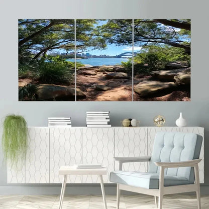 3pcs Sydney Harbour National Park Australia Wall Art Set Canvas Framed 50x70cm - High Quality Print 100% Australian Made Wall Canvas Ready to Hang