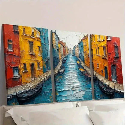 3pcs Gondolas and Colorful Buildings S Wall Art Set Canvas Unframed - High Quality Print 100% Australian Made Wall Canvas