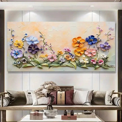 Colorful Floral Modern Vibrant Wall Art Canvas Office Home Room Framed 120x60cm