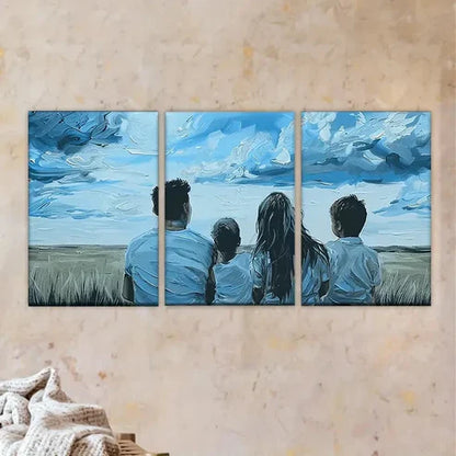 3pcs a Family Watching The Sunset Wall Art Set Canvas Unframed - High Quality Print 100% Australian Made Wall Canvas - Bella Home Decor