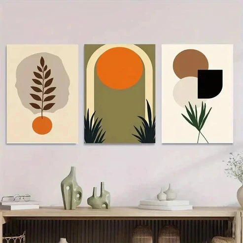 3pcs Boho Style Modern Abstract Green Wall Art Set Canvas Unframed - High Quality Print 100% Australian Made Wall Canvas - Bella Home Decor