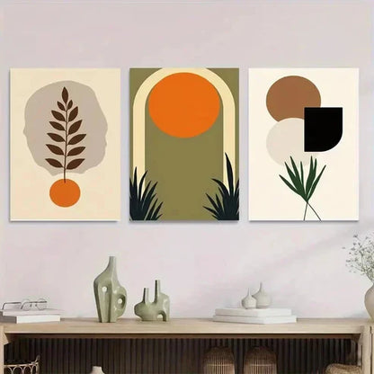 3pcs Boho Style Modern Abstract Green Wall Art Set Canvas Unframed - High Quality Print 100% Australian Made Wall Canvas - Bella Home Decor