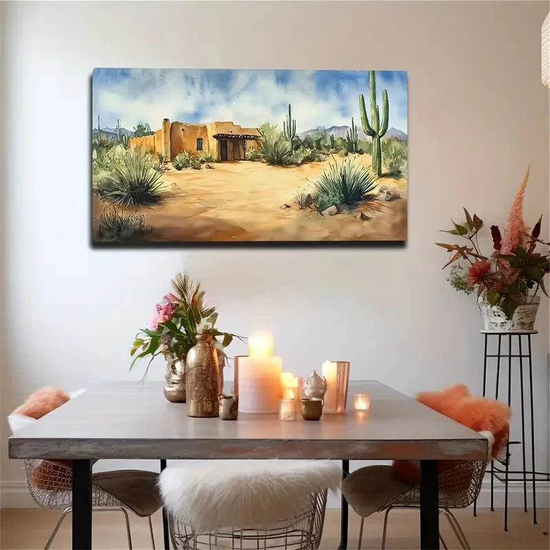 Small House In The Desert Wall Art Canvas Office Home Room Framed 120x60cm