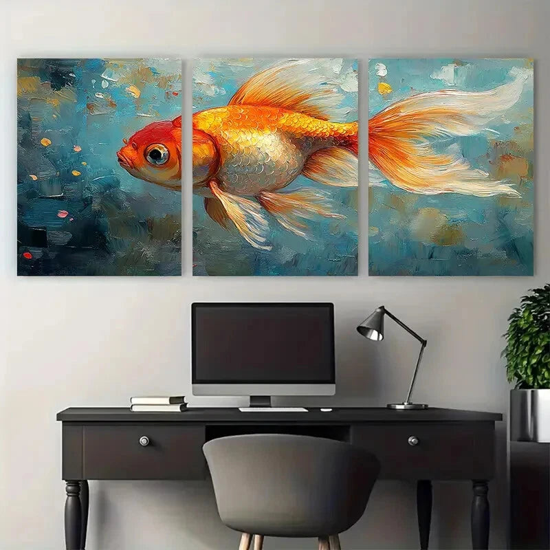 3pcs Goldfish Animal Illustration Metal Print Ready to Hang Art - Bella Home Decor