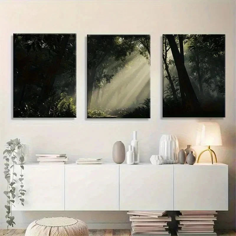 3pcs Natural Landscape with Lush Green Leaves Metal Print Ready to Hang Art - Bella Home Decor