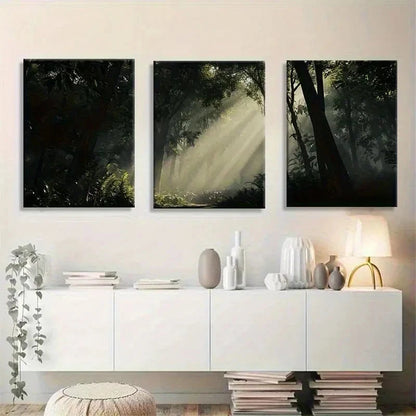 3pcs Natural Landscape with Lush Green Leaves Metal Print Ready to Hang Art - Bella Home Decor