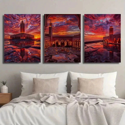 3pcs The Sunset Glow Reflections on The Water Wall Art Set Canvas Framed 50x70cm - High Quality Print 100% Australian Made Wall Canvas Ready to Hang