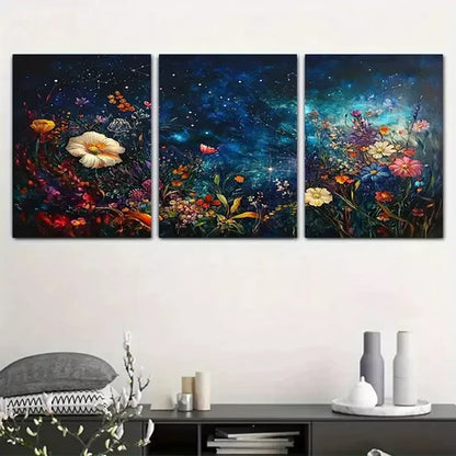 3pcs Modern Aesthetic Starry Sky Floral Night Canvas Unframed - High Quality Print 100% Australian Made Wall Canvas
