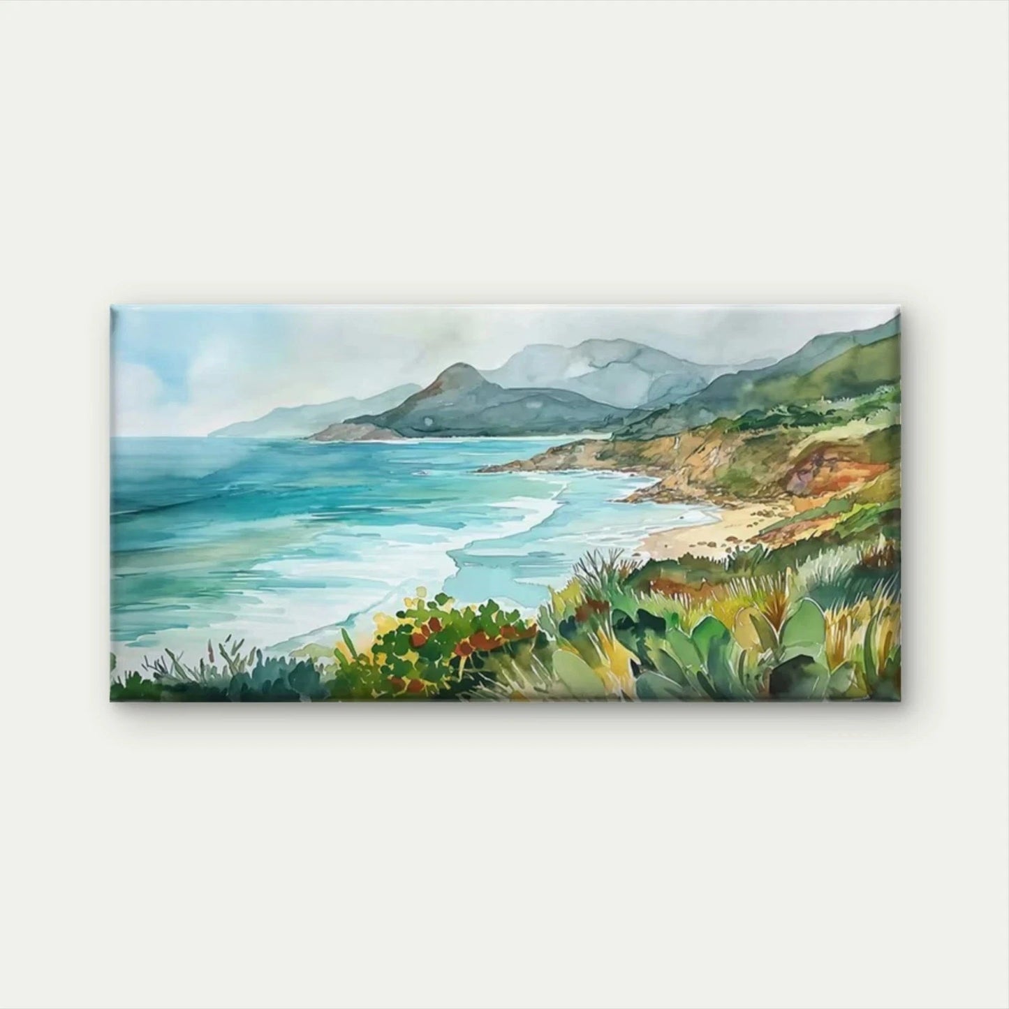 White Sand Seascape Wall Art Canvas Office Home Room Framed 120x60cm