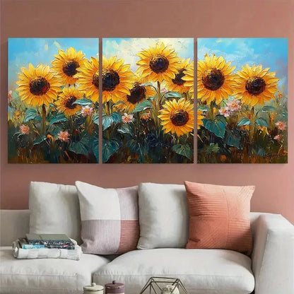 3pcs Sunflowers Floral Still Life Illustration Metal Print Ready to Hang Art - Bella Home Decor