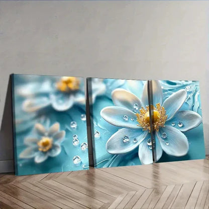 3pcs Featuring Turquoise Glass Flowers Wall Art Canvas Unframed - High Quality Print 100% Australian Made Wall Canvas