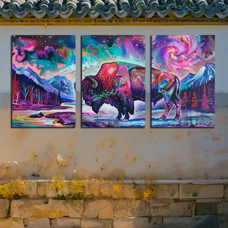 3pcs Vibrant Nature and Mythical Beast Themed Metal Print Ready to Hang Art - Bella Home Decor