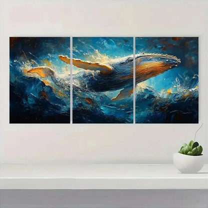 3pcs Whale Painting Breaching Humpback Whale Metal Print Ready to Hang Art - Bella Home Decor