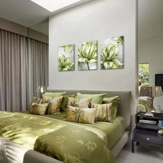 3pcs Modern Gray and Green Botanical Decor Wall Art Set Canvas Framed 50x70cm - High Quality Print 100% Australian Made Wall Canvas Ready to Hang