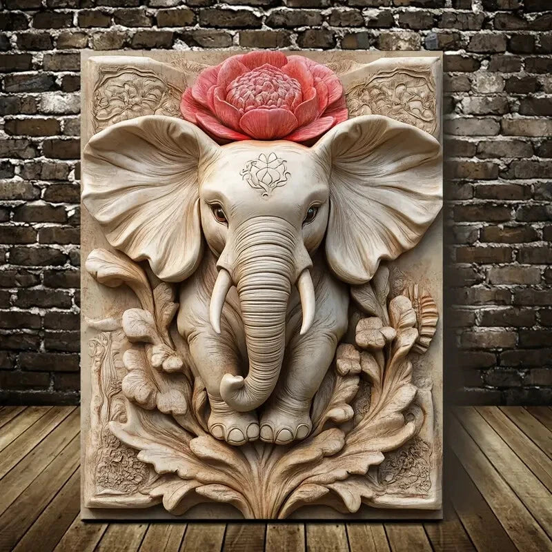 Featuring an Elephant Surrounded by Floral Painting 40x60cm Metal Print Ready to Hang - Bella Home Decor