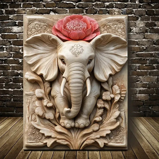 Featuring an Elephant Surrounded by Floral Painting 40x60cm Metal Print Ready to Hang - Bella Home Decor