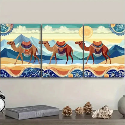 3pcs A Caravan of Camels Wall Art Set Canvas Unframed - High Quality Print 100% Australian Made Wall Canvas