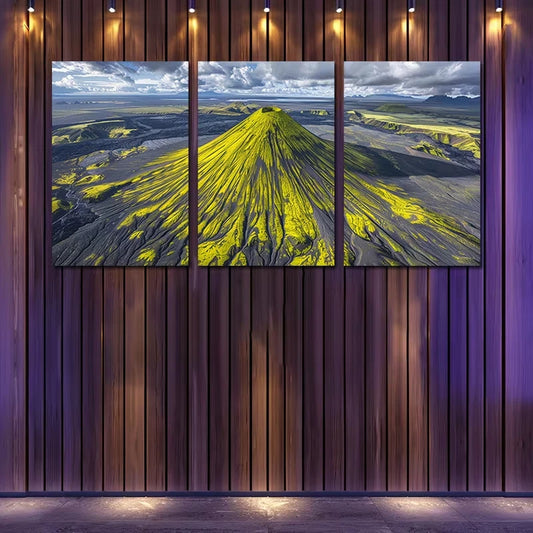 3pcs Majestic Mountain Landscape with Flames Wall Art Set Canvas Framed 60x90cm - High Quality Print 100% Australian Made Wall Canvas Ready to Hang