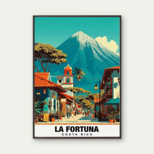 La Fortuna Costa Rica Mountains Turquoise Travel Poster Print Wall Art