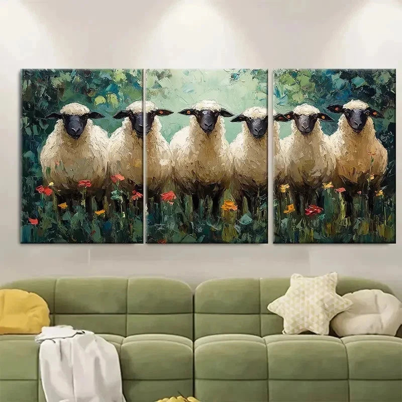 3pcs Sheep Impasto Art DI Wall Art Set Canvas Framed 40x60cm - High Quality Print 100% Australian Made Wall Canvas Ready to Hang