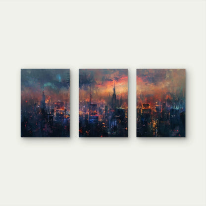 3pcs Blazing Sunset Skies Engulf City Skyline Wall Art Set Canvas Framed 60x90cm - High Quality Print 100% Australian Made Wall Canvas Ready to Hang - Bella Home Decor