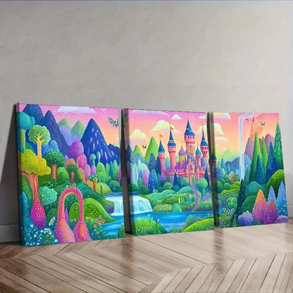 3pcs Charming Old Castle Wall Art Set Canvas Unframed - High Quality Print 100% Australian Made Wall Canvas - Bella Home Decor