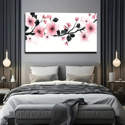 Pink Floral Branch Design Wall Art Canvas Office Home Room Framed 120x60cm