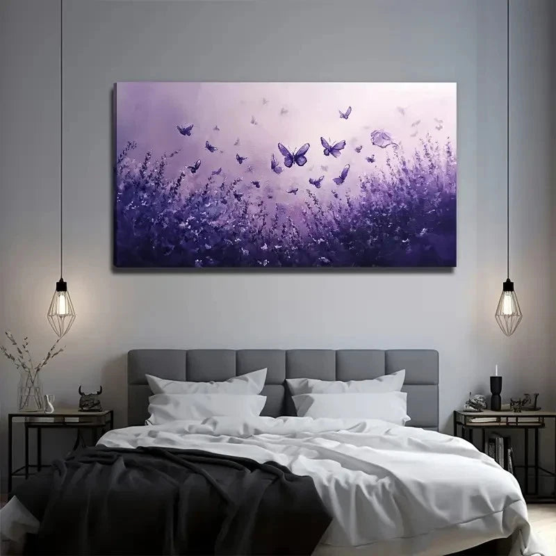 Purple Butterfly Perfect Wall Art Canvas Office Home Room Framed 120x60cm
