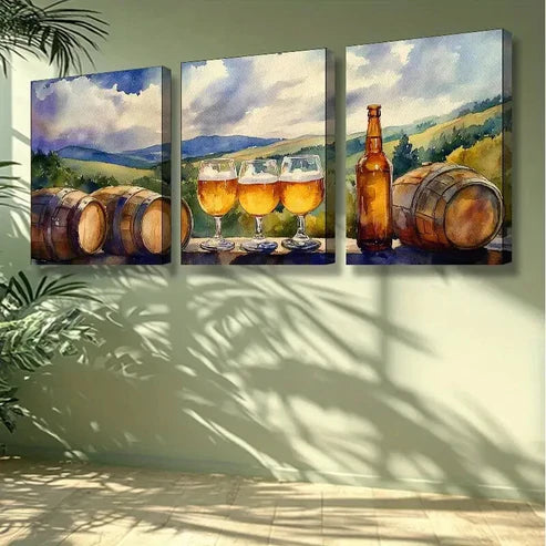 3pcs Wine Glass, Wine Art Painting Wall Art Set Canvas Unframed - High Quality Print 100% Australian Made Wall Canvas