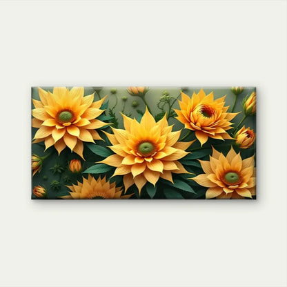 Yellow Flowers Green Leaves Wall Art Canvas Office Home Room Framed 120x60cm