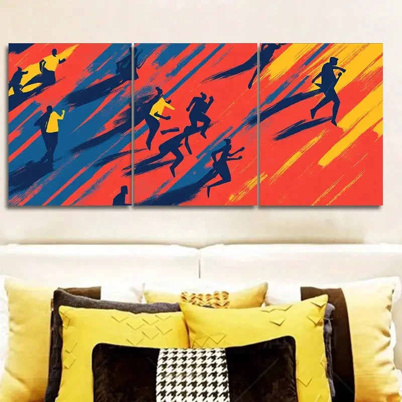 3pcs Abstract Runners Dynamic Motion  Wall Art Set Canvas Framed 50x70cm - High Quality Print 100% Australian Made Wall Canvas Ready to Hang - Bella Home Decor