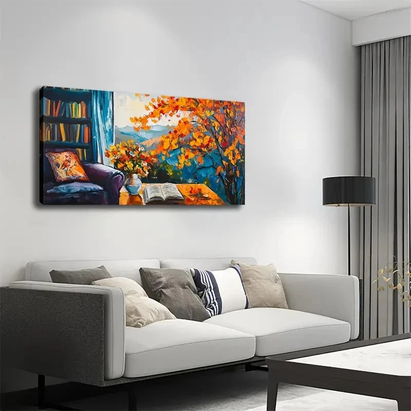 Autumnal Foliage Landscape Tree Wall Art Canvas Office Home Room Framed 120x60cm