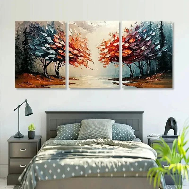 3pcs Classic Style Abstract Forest Prints Metal Print Ready to Hang Art - Bella Home Decor