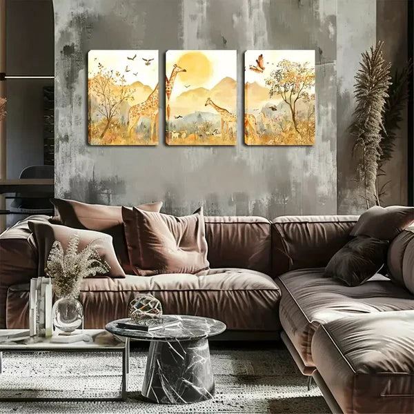 3pcs Products, Sunsets, Giraffes Wall Art Set Canvas Framed 60x90cm - High Quality Print 100% Australian Made Wall Canvas Ready to Hang - Bella Home Decor