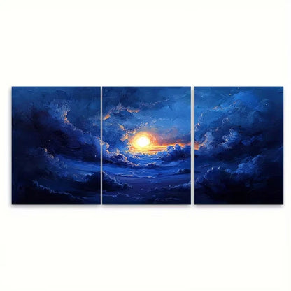 3pcs Abstract Dark Cloudy Night Sky Metal Print Ready to Hang Art - Bella Home Decor