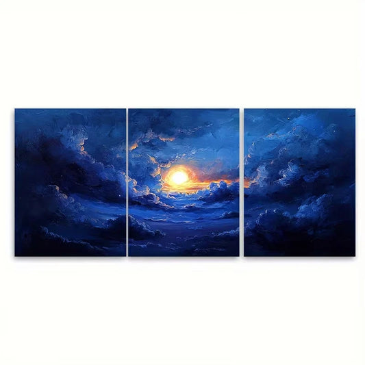 3pcs Abstract Dark Cloudy Night Sky Metal Print Ready to Hang Art - Bella Home Decor
